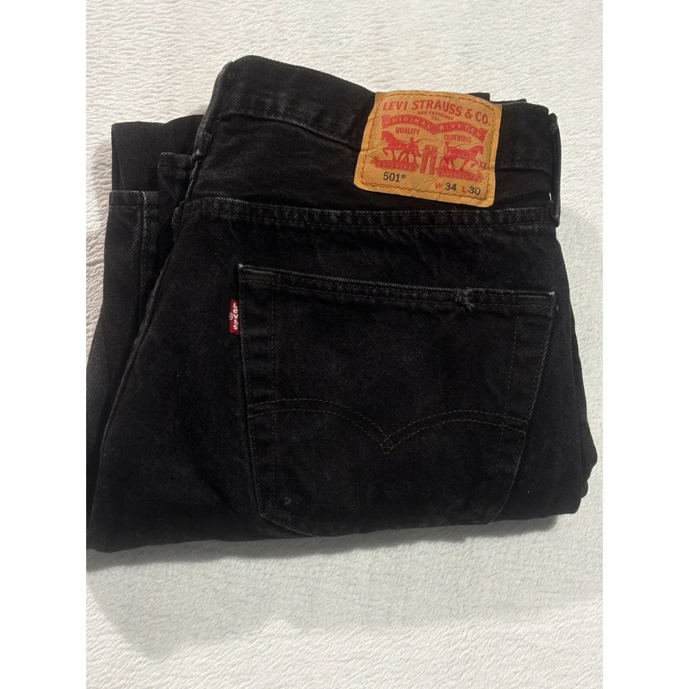Levis 501 Jeans Mens *34x28 Black Denim Pants‎ Straight Leg Button Fly